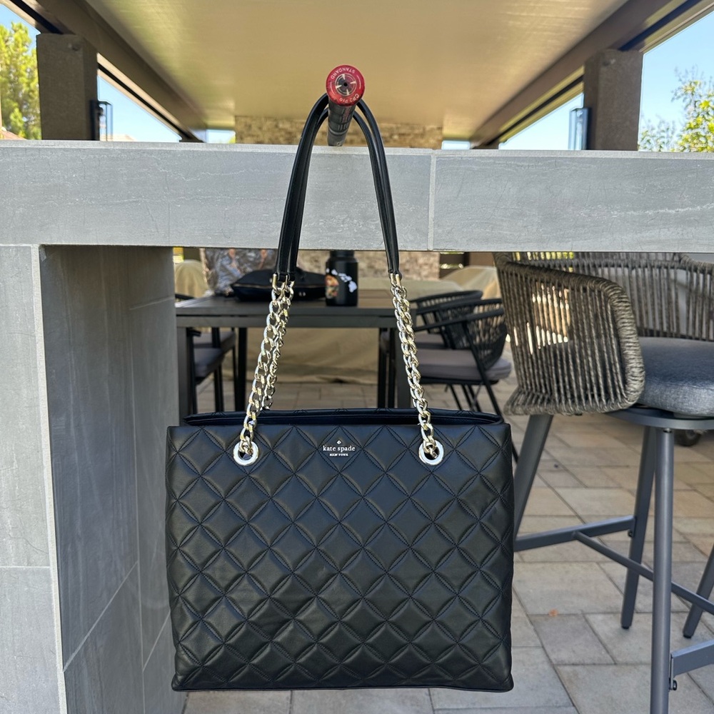 Kate Spade Black Quilted Tote with Chain Handles